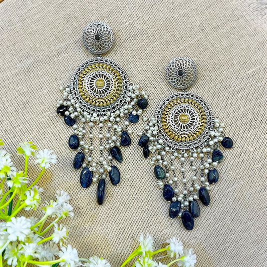 "Inaya" Silver Look Alike Dual tone Earrings