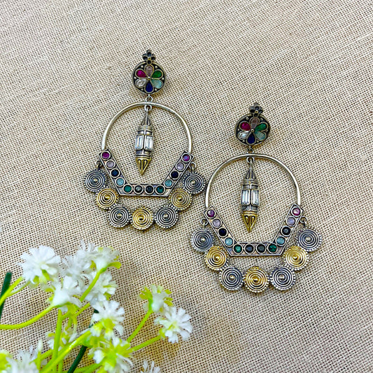 "Sohini" Silver Look alike Chandbali Earrings