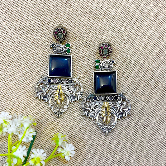 "Herdi" Silver look alike Oxidised Earrings