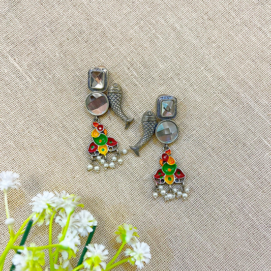 “Matsya” Silver Look Alike Oxidised Earring
