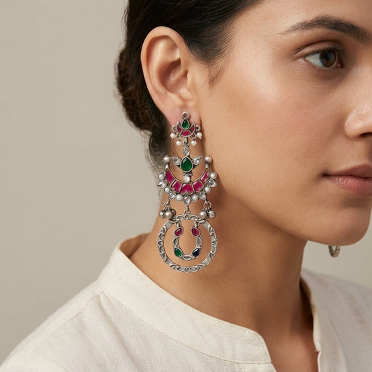 "Nyka"Silver Look Alike Stone Earrings