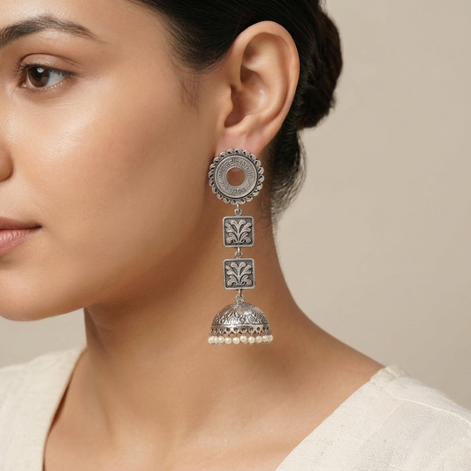"Eira"Silver Look Alike Oxidized Earrings