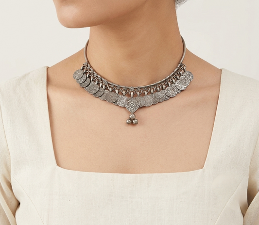 "Dazzle"Silver Look Alike Oxidized Choker
