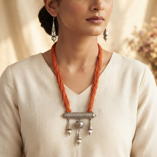 "Lorena"Silver Look Alike Oxidized Necklace
