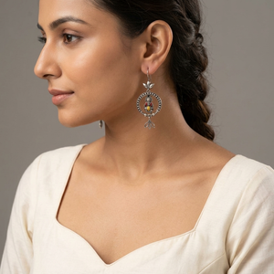 "Drum"Silver Look Alike Oxidized Dangler "Drum"Silver Look Alike Oxidized Dangler