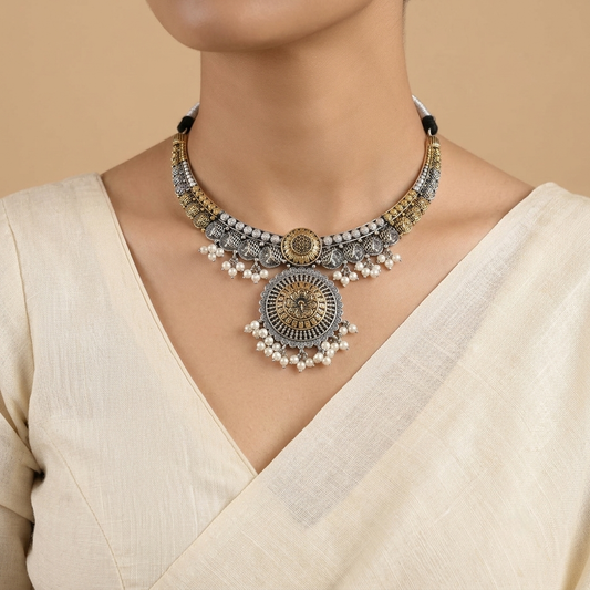 "Ruhi"Silver Look Alike Dual Tone Choker