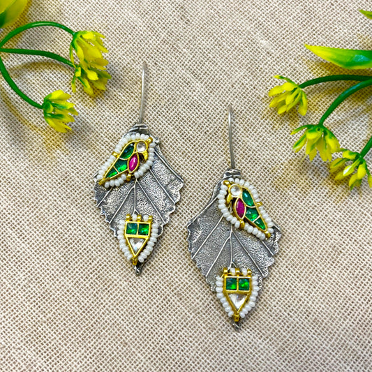 "Kanur" Silver look Alike Kundan Dangler