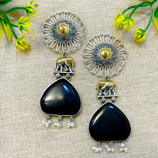 "Shert" Silver Look Alike Dual Tone Earrings