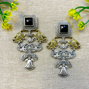 DualTone Earrings With Black Stone DualTone Earrings With Black Stone