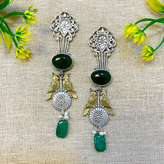 parrot" Silver Look Alike Dual Tone Earrings Success