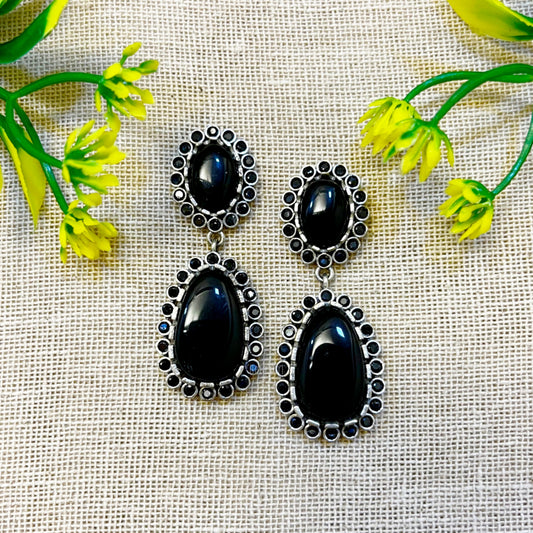 Star Black Stone Layered Oxidised Earrings