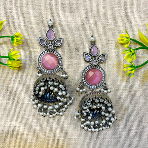 Pink Statment oxidised earring with jhumka Pink Statment oxidised earring with jhumka