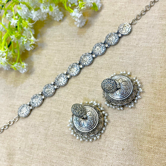"Sylva" Silver Look Alike Oxidized Choker