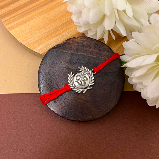"Om" Silver Look Alike Oxidized Rakhi