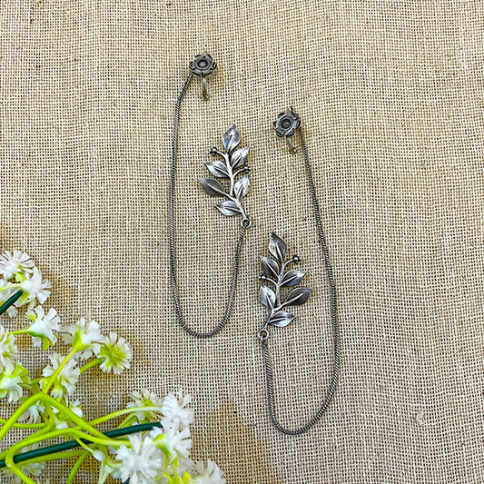 "Leafez" Silver Look Alike Oxidized Earcuffs