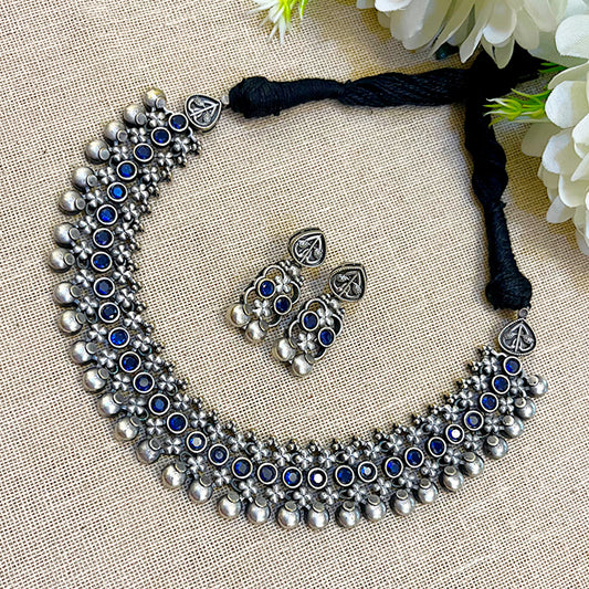 "Tanmay" Silver Look Alike Oxidized Choker