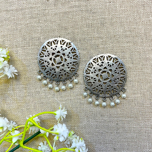 "Circ" Silver Look Alike Oxidized Earring