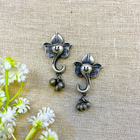 "Ganesha" Silver Look Alike Oxidized Earring