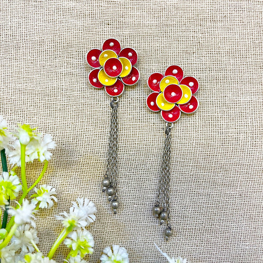 "Soleil" Silver Look Alike Oxidized Printed Earring