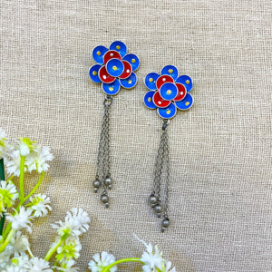 Blue Flower Printed Oxidised Earring Blue Flower Printed Oxidised Earring