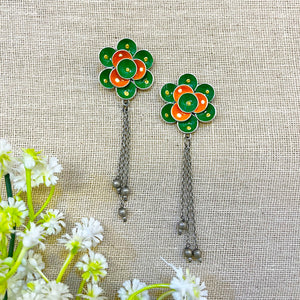 Green Flower Printed Oxidised Earring Green Flower Printed Oxidised Earring