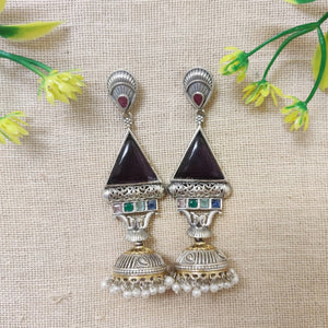 dual tone stone jhumka earrings dual tone stone jhumka earrings