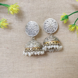 "Tinjhum" Silver Look Alike Dual Tone Earrings "Tinjhum" Silver Look Alike Dual Tone Earrings
