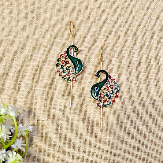 Green Peacock Arrow Earcuff