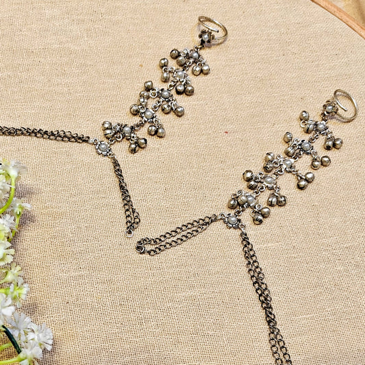 Ghungroo Oxidised Haath Phool Bracelet