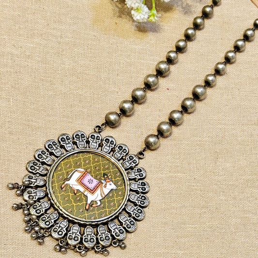 Oxidised Pearl Long necklae With pendant