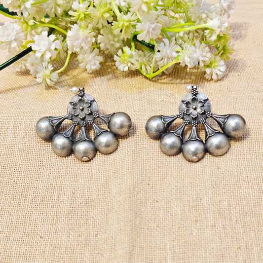 "Bids"Silver Look Alike Oxidized Earrings