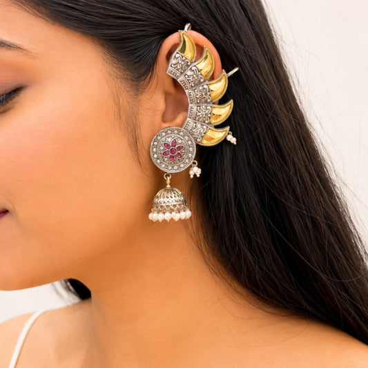 "Cloudy" Silver Look Alike Oxidized Dual Tone Earcuff