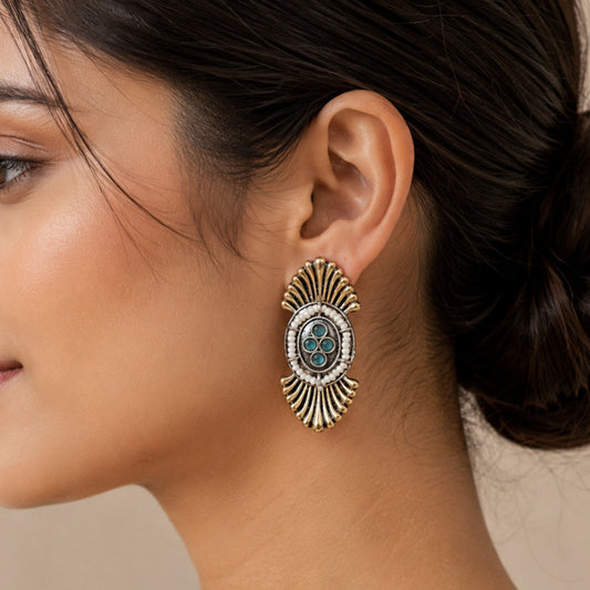 "Jade" Silver Look Alike Dual Tone Earrings