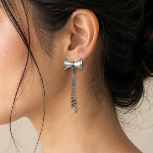 "Damru" Silver Look Alike Oxidized Earring