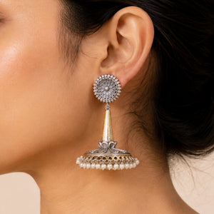 "Saraz" Silver Look Alike Dual Tone Earrings "Saraz" Silver Look Alike Dual Tone Earrings