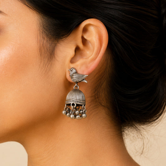 Tiny Titli Silver Look Alike Oxidised Jhumka Earrings for Garba