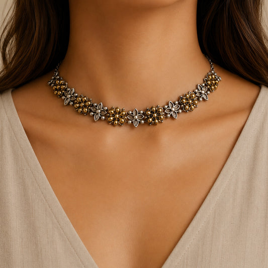 "Indo"Silver Look Alike Dual Tone Choker