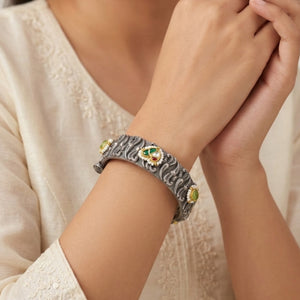 Blushy Kundan Enamel Kada for Women - Traditional Ethnic Bracelet with Pearl Borders Blushy Kundan Enamel Kada for Women - Traditional Ethnic Bracelet with Pearl Borders