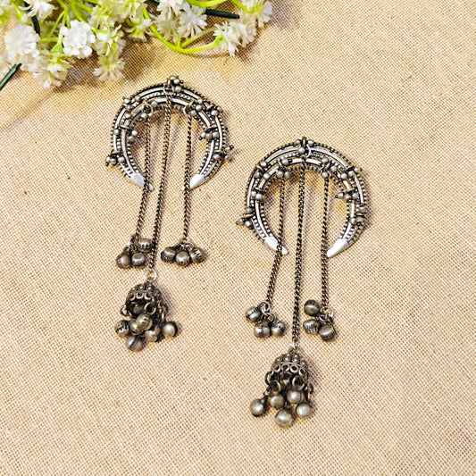 "Chand"Silver Look Alike Oxidized Earring