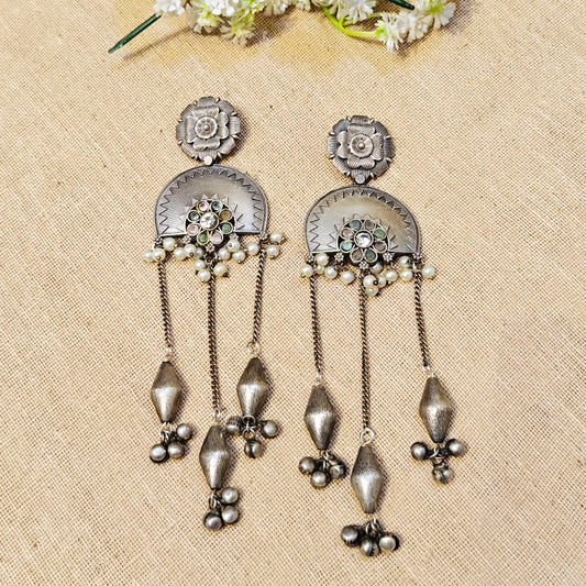 "Rose"Silver Look Alike Stone Earring