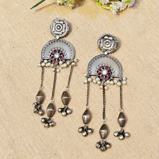"Rose"Silver Look Alike Stone Earring