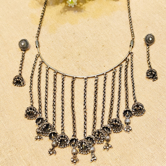 "Bansi"Silver Look Alike Oxidized Necklace