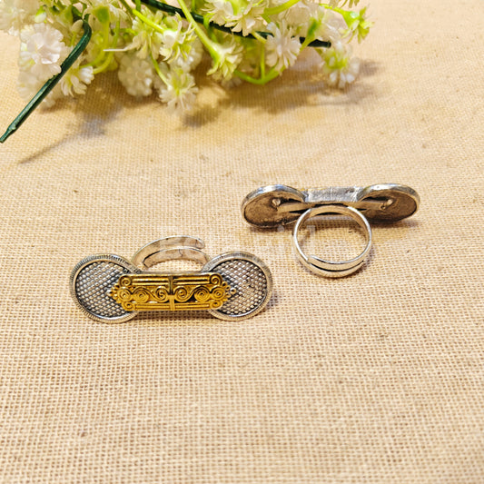 "Topaz"Silver Look Alike Dual Tone Ring