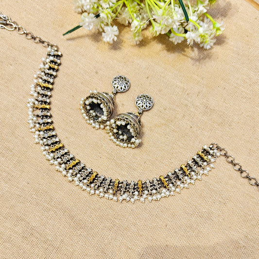 "Breeze"Silver Look Alike Dual Tone Choker