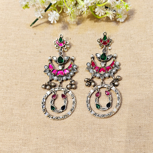 "Nyka"Silver Look Alike Stone Earrings