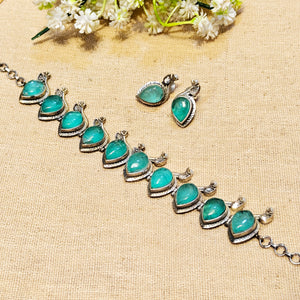 "Snowy"Silver Look Alike Oxidized Stone Choker "Snowy"Silver Look Alike Oxidized Stone Choker