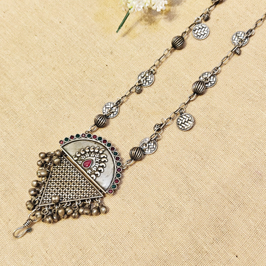 "Zelvia"Silver Look Alike Oxidized MobileChain
