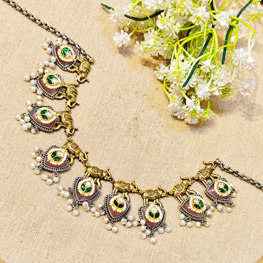 "Xyra"Silver Look Alike Dual Tone Choker