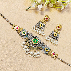 "Indo"Silver Look Alike Dual Tone Choker "Indo"Silver Look Alike Dual Tone Choker