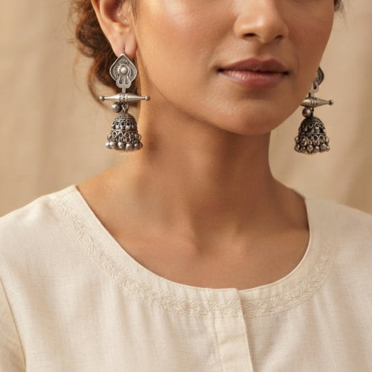 "Jivya"Silver Look Alike Oxidized Earring